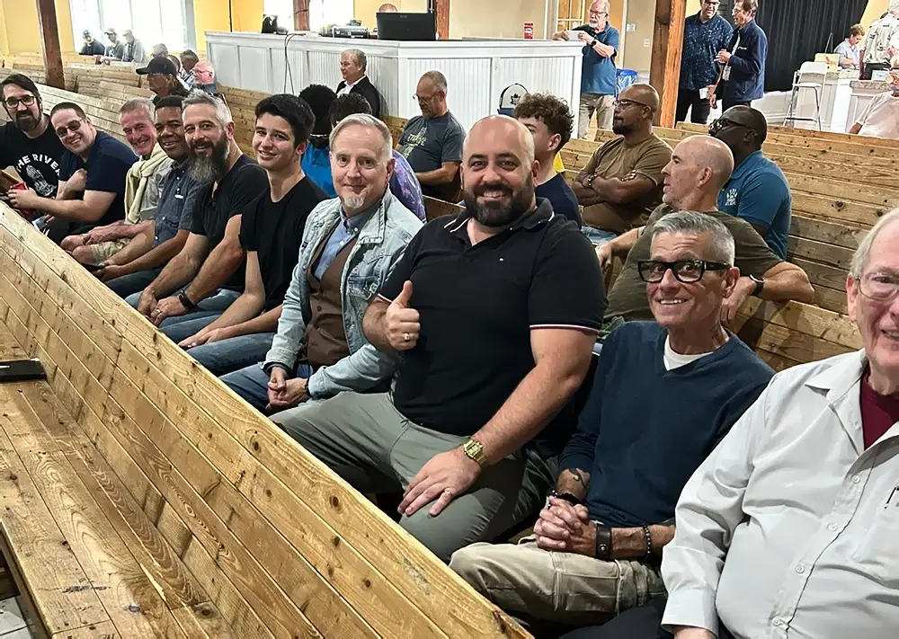 Congregation seated together on pews before Sunday service at First Baptist Church Port Hope